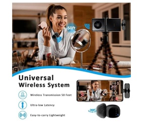 Microfon lavalier wireless, Ecran HD LED, Reincarcabil, Reducere zgomot, Negru, pentru Apple sau Android - Img 6