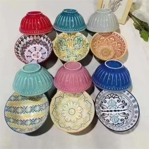 Set de 6 boluri ceramica ,12 cm, model colorat - Img 3