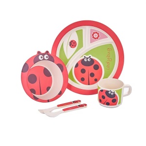 Set de masa pentru copii, 5 piese, fibra de bambus, multicolor - Img 1