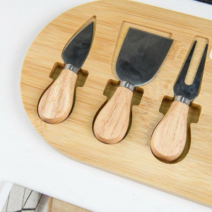 Set platou de servire branzeturi si 3 cutite, Lemn/Inox - Img 3