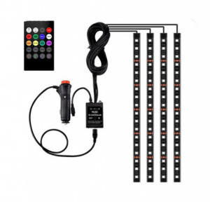 Banda LED auto, lumini ambientale, telecomanda, jocuri de lumini, kit complet instalare - Img 1
