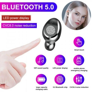 Casti wireless ultrasound TWS F9 plus, bluetooth 5.0 bass powerbank cu afisaj, touch control - Img 2