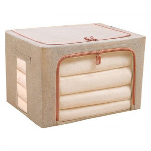 Cutie de depozitare pliabila, cu fermoar, 24L, Textil, 39x29x20cm, cadru metalic, suport baza stabil din plastic, cu doua ferestre - Img 6