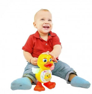 Jucarie interactiva ratusca dansatoare, galben, cu sunete si lumini, 28cm - Img 1