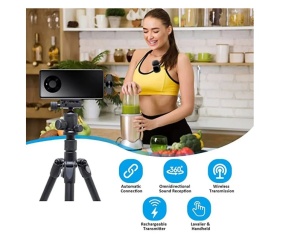 Microfon lavalier wireless, Ecran HD LED, Reincarcabil, Reducere zgomot, Negru, pentru Apple sau Android - Img 7