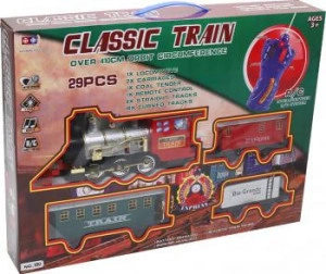 Set trenulet electric cu telecomanda lumini si sunete realiste cale ferata 410 cm 29 piese Classic Train - Img 2