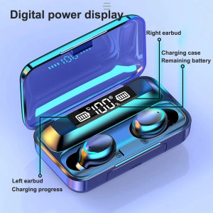 Casti wireless ultrasound TWS F9 plus, bluetooth 5.0 bass powerbank cu afisaj, touch control - Img 3