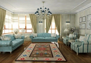 Covor pentru living, model multicolor rustic