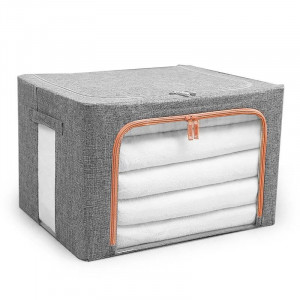 Cutie de depozitare pliabila, cu fermoar, 24L, Textil, 39x29x20cm, cadru metalic, suport baza stabil din plastic, cu doua ferestre - Img 7