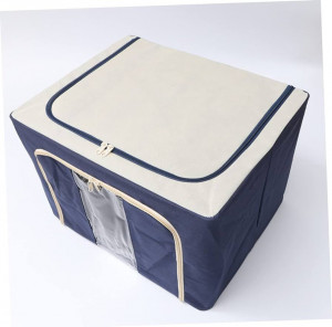 Cutie de depozitare pliabila, cu fermoar, 66L, Textil, 33x40x50 cm, cadru metalic, suport baza stabil din plastic, cu doua ferestre - Img 8