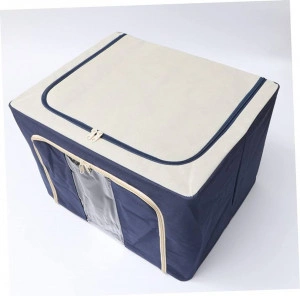 Cutie de depozitare pliabila, cu fermoar, 66L, Textil, 33x40x50 cm, cadru metalic, suport baza stabil din plastic, cu doua ferestre - Img 8