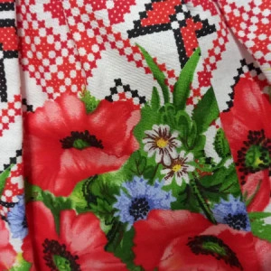 Fata de masa model traditional, din bumbac, imprimeu cu maci - Img 3