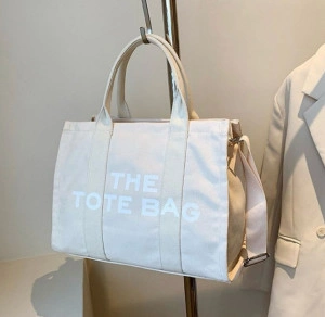 Geanta femei din panza, shopper, medium, cu imprimeu logo The Tote Bag, 32x15x37cm - Img 7