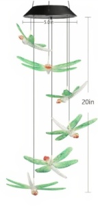 Lampa Solara LED 80cm cu Clopotel de Vant, Model cu 6 Libelule Multicolore din Sticla - Img 2