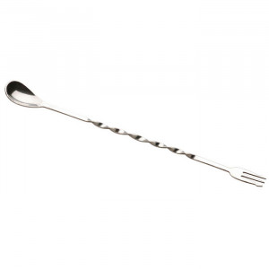 Lingura de bar cu maner rasucit pentru amestecare bauturi, cocktail, capat furculita, inox