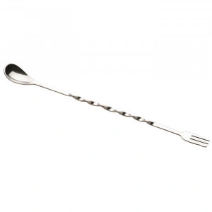 Lingura de bar cu maner rasucit pentru amestecare bauturi, cocktail, capat furculita, inox
