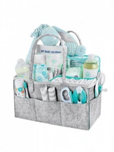 Organizator Geanta de Depozitare pentru Produse Cosmetice Bebe cu Buzunare & Manere din Pasla Gri, 33x23x18cm