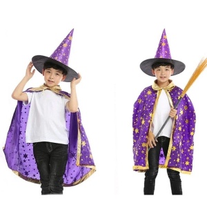 Pelerina cu palarie de magician, vrajitor/vrajitoare , costum Halloween, unisex, potrivit pentru inaltimi 100-160 cm - Img 6