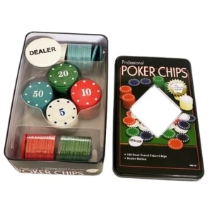 Set 100 jetoane poker, Lemn+Plastic, 11.5x19x5 cm