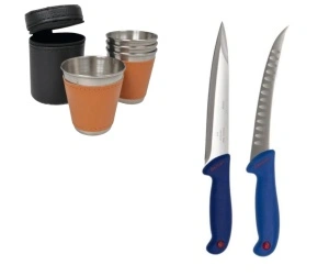 Set 2 cutite profesionale de macelarie, otel inoxidabil, Germany Steel, Cadou Set 4 pahare Inox cu Husa din Piele