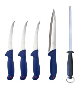 Set 4 cutite profesionale de macelarie plus pila ascutit rotunda