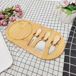 Set platou de servire branzeturi si 3 cutite, Lemn/Inox - Img 5