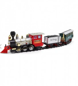 Set trenulet electric cu telecomanda lumini si sunete realiste cale ferata 410 cm 29 piese Classic Train