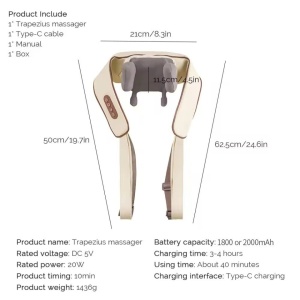 Aparat de Masaj Multifuncțional cu Încălzire – pentru Gât, Umeri, Spate, Talie și Picioare, 6 Capete Masaj, 3 Viteze, Reîncărcabil USB - Img 3