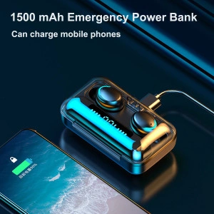 Casti wireless ultrasound TWS F9 plus, bluetooth 5.0 bass powerbank cu afisaj, touch control - Img 4