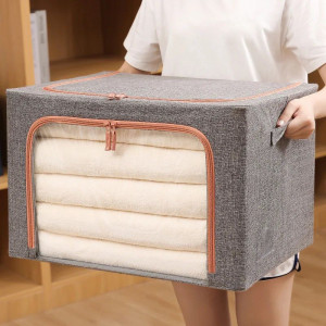 Cutie de depozitare pliabila, cu fermoar, 24L, Textil, 39x29x20cm, cadru metalic, suport baza stabil din plastic, cu doua ferestre - Img 8