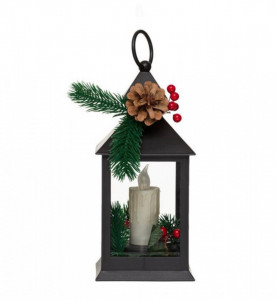 Felinar decorativ de Craciun cu lumini LED, model Lumanare si con de brad - Img 1