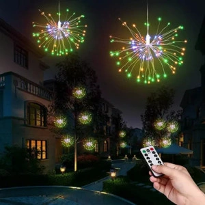Instalatie luminoasa cu incarcare solara, cu telecomanda, 8 moduri iluminare, interior-exterior, IP44, 500 LED, 5 buc