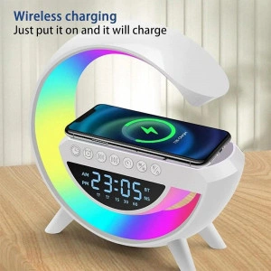 Lampa LED Birou cu incarcare Wireless, Bluetooth, Ceas, Alarma si USB - Img 5