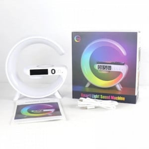 Lampa Smart LED RGB Mini si Incarcator Wireless 15W, Lumini Ambientale, Difuzor 5W pentru Ascultare Muzica, Bluetooth, Afisaj Ceas Digital, Alarma, Simulare Rasarit, Alb - Img 2