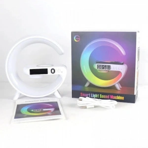 Lampa Smart LED RGB Mini si Incarcator Wireless 15W, Lumini Ambientale, Difuzor 5W pentru Ascultare Muzica, Bluetooth, Afisaj Ceas Digital, Alarma, Simulare Rasarit, Alb - Img 2