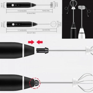 Mini Mixer cu acumulator incorporat cu 2 teluri interschimbabile, 3 trepte de viteza pentru a face spuma de lapte la cafea si amestecare - Img 2