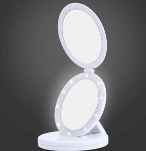 Oglinda cosmetica dubla, pentru machiaj cu iluminare LED, efect de lupa, pliabila, reincarcabila, unghi de inclinare ajustabil - Img 3