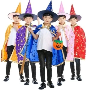 Pelerina cu palarie de magician, vrajitor/vrajitoare , costum Halloween, unisex, potrivit pentru inaltimi 100-160 cm