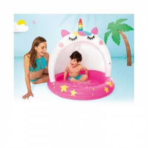 Piscina gonflabila pentru copii, design Unicorn, 102x102cm - Img 2