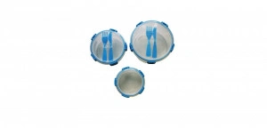 Set 3 casoleta patrata pentru pranz cu tacamuri