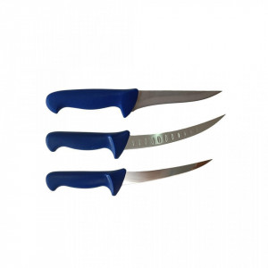 Set 3 cutite profesionale macelarie, 2 cutite dezosat si degresat, 1 cutit filetat, otel inoxidabil, albastru - Img 5