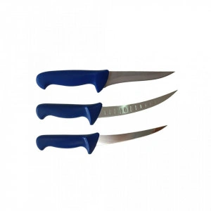 Set 3 cutite profesionale macelarie, 2 cutite dezosat si degresat, 1 cutit filetat, otel inoxidabil, albastru - Img 5