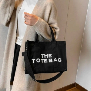 Set 3 genti pentru femei din panza, shopper, small, medium, large, cu imprimeu logo The Tote Bag - Img 3
