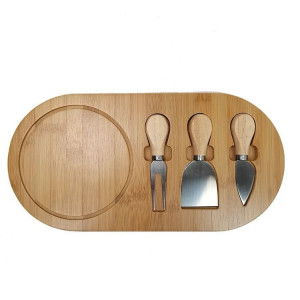 Set platou de servire branzeturi si 3 cutite, Lemn/Inox - Img 6