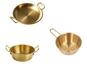 Set tava rotunda cu manere pentru servit, o sosiera cu maner plus o sosiera cu doua manere - Img 1