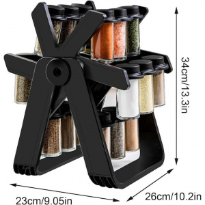 Suport pentru condimente Rotativ, 18 Recipiente de Sticla, Multifunctional, Pivotant 360°, Usor de Montat, Portabil, 34x23cm - Img 2