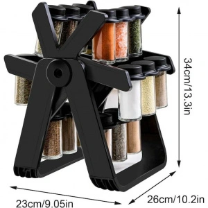 Suport pentru condimente Rotativ, 18 Recipiente de Sticla, Multifunctional, Pivotant 360°, Usor de Montat, Portabil, 34x23cm - Img 2