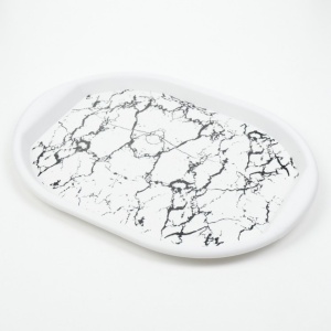 Tavă plastic dur, model marmura alb negru, 41x30 cm