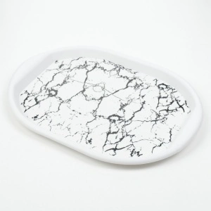Tavă plastic dur, model marmura alb negru, 41x30 cm