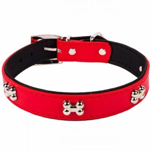 Zgarda catei piele eco model oase 50x2.5 cm, rosie